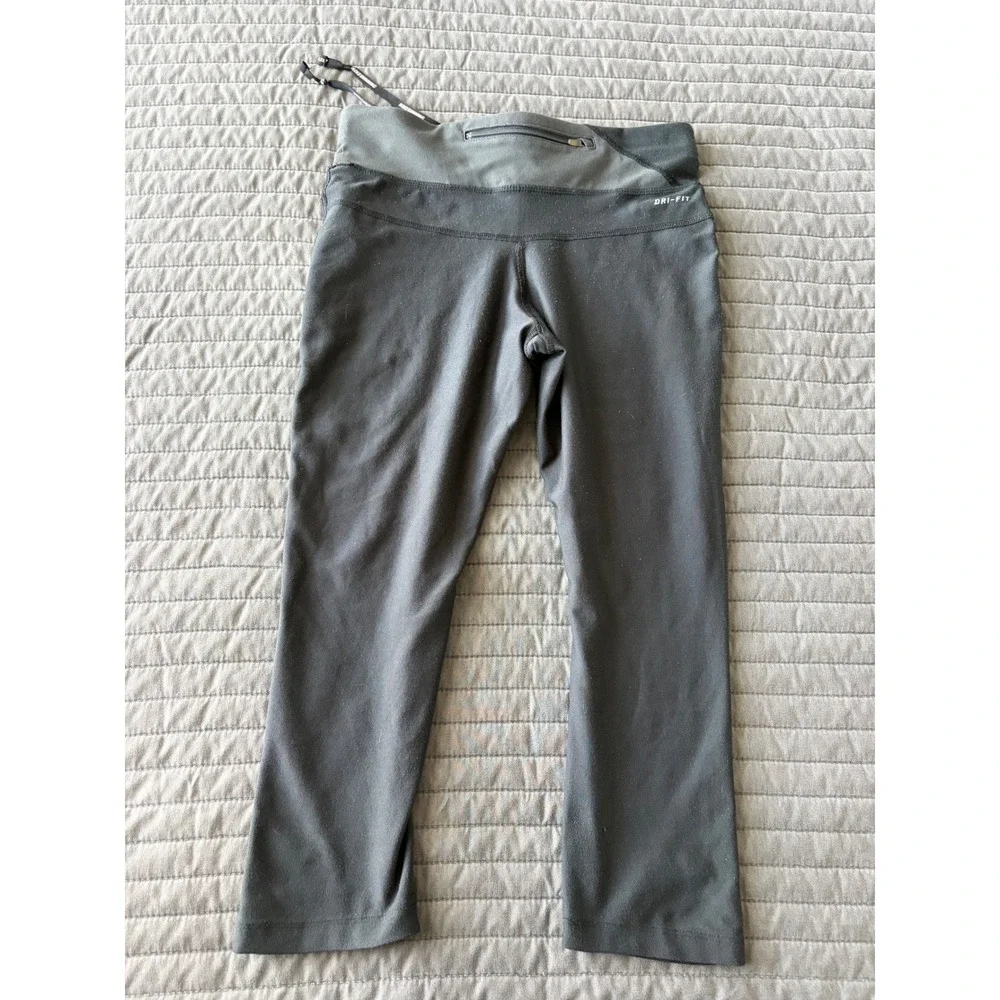 Nike Dri-FIT Running Leggings Womens XS Black Grey Crop Capri Reflective Pocket